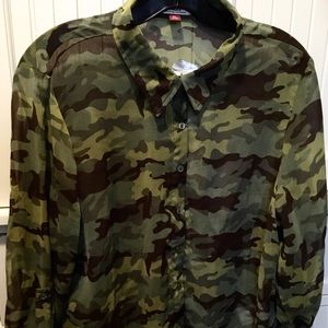 New Camo top Green Camouflage Sheer shirt LEI